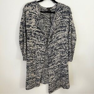 Massimo Dutti Blue and White Long Duster Cardigan Sweater